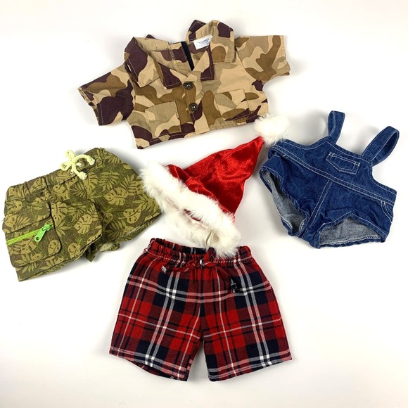 Build A Bear Clothing Lot of 5 Santa Hat Camo Shirt Cargo Shorts Overalls Pajama - Picture 1 of 16